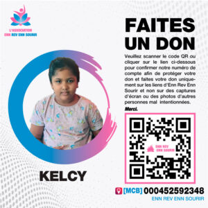 Kelcy, 10 ans, souffre d'une fracture du tibia droit à la suite d'un accident.