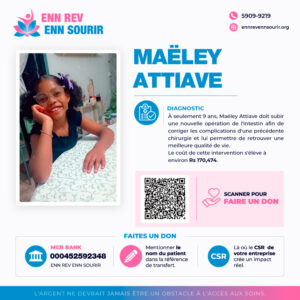 Maëley Attiave, âgée de 9 ans, souffre de graves problèmes intestinaux depuis une précédente opération.