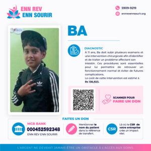 Ba, âgé de 11 ans, doit subir un lavement baryté, une biopsie rectale et une sphinctérotomie postérieure.