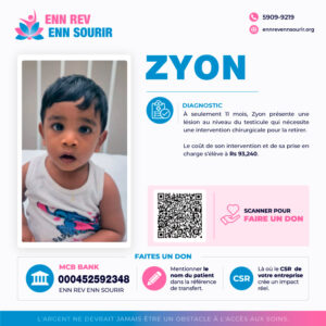 Zyon a 11 mois, il doit subir une excision d'une lésion du testicule.